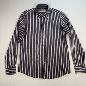 Marimekko Shirt Men's M Gray Stripe 100% Cotton Mika Piiraimen Button Up *FLAW*